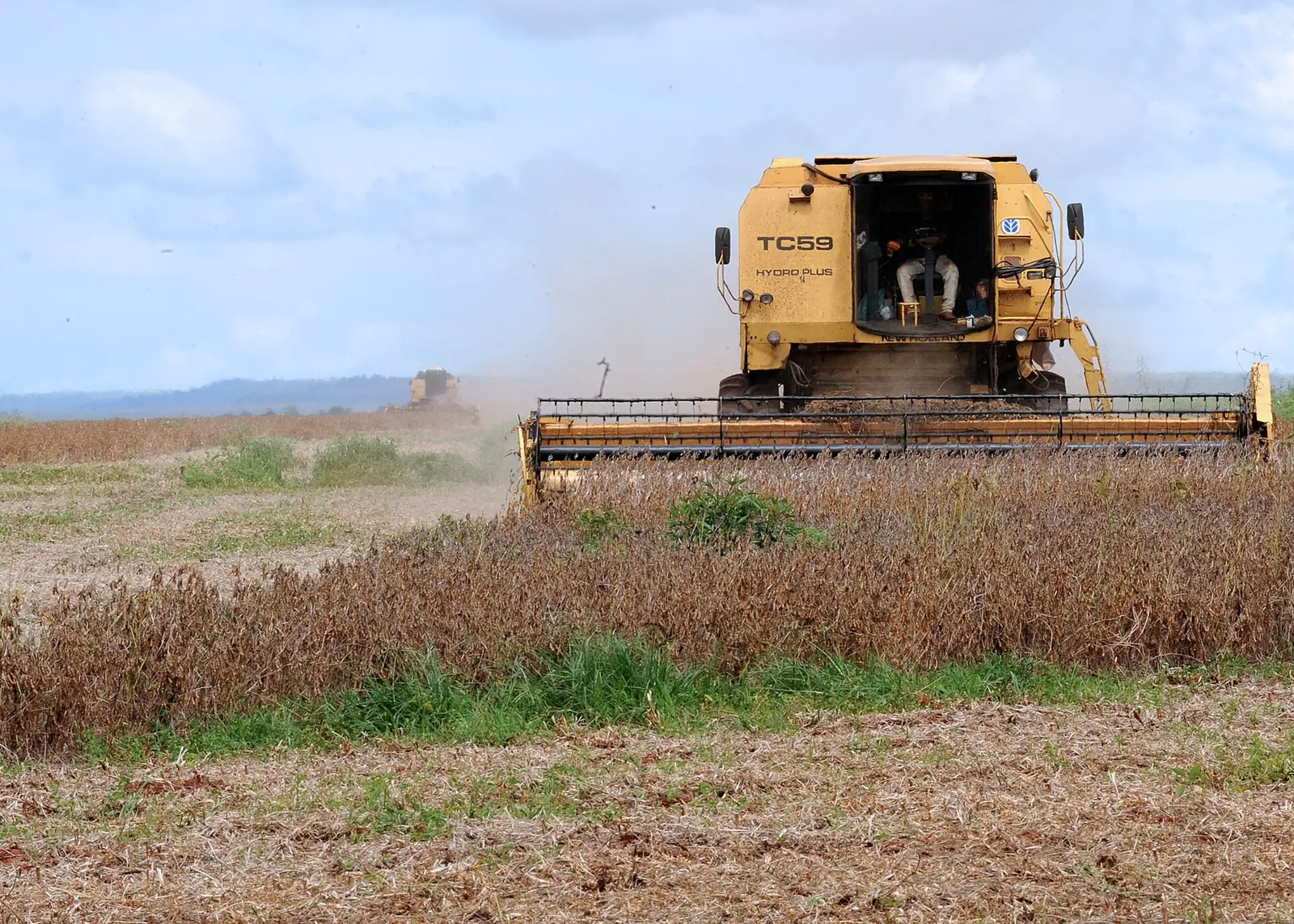 Colheitadeira na colheita de soja em Rondonópolis, Mato Grosso
